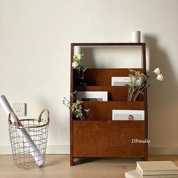 免運 收納架 書架 雜誌架 置物架 韓風ins中古雜誌架復古咖啡店小型書架網紅侘寂風唱片收納置物架特惠/開立發票K1012