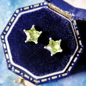 小星星橄欖石電鍍18K白金純銀耳環