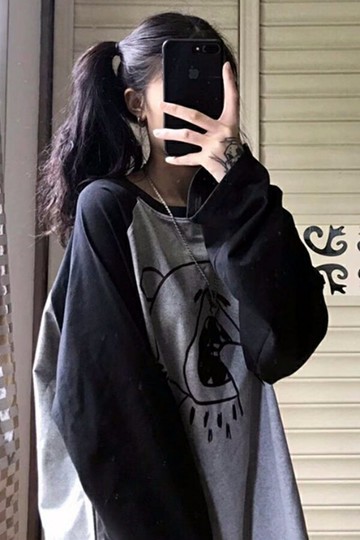 T恤長袖女學生寬松暗黑系bf打底衫韓版慵懶原宿風時尚上衣春秋季薄款【倪醬】