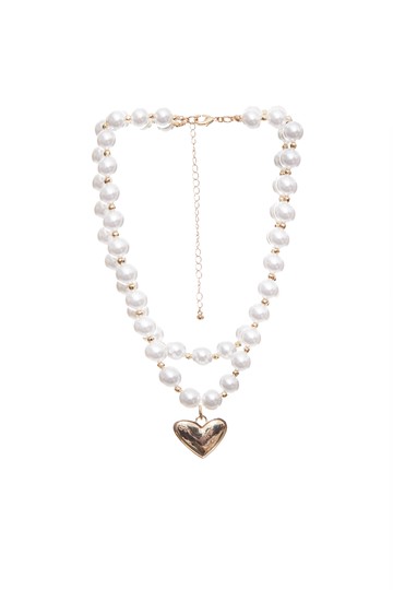 浪漫雙層珍珠心型吊墜項鍊