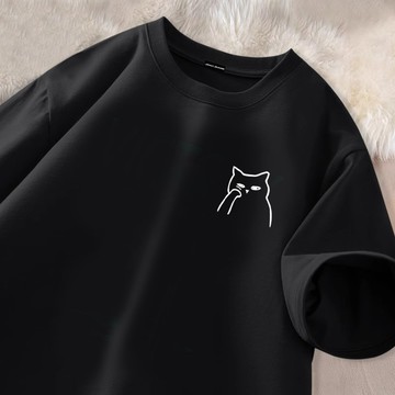 【真！隔日達！】簡約ins風短袖 純棉t恤 oversize短tee 加大碼寬鬆上衣 貓咪印花t恤 落肩短袖衣服 情侶衣