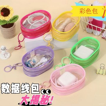 夏季新品✨新數據綫包 充電器充電收納 透明 繞綫便捷 外出 耳機收納和充電器玩偶