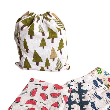 日系彩繪束口袋(小&大) 萬用抽繩收納袋 手提棉麻布收納袋 飾品手機眼鏡袋 居家收納 收納袋 小物袋