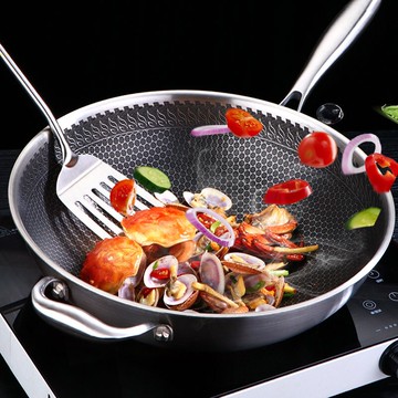 蜂窩不粘鍋牛排煎蛋不沾煎鍋家用燃氣灶電磁爐通用不銹鋼炒菜炒鍋