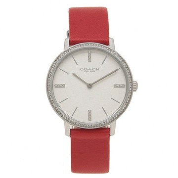 【COACH】簡約皮革錶帶手錶-紅