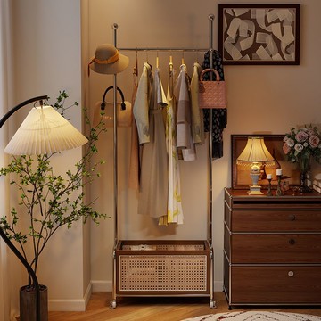 藤編實木衣帽架收納落地客廳家用掛衣架衣架臥室隔夜不銹鋼移動 y8068