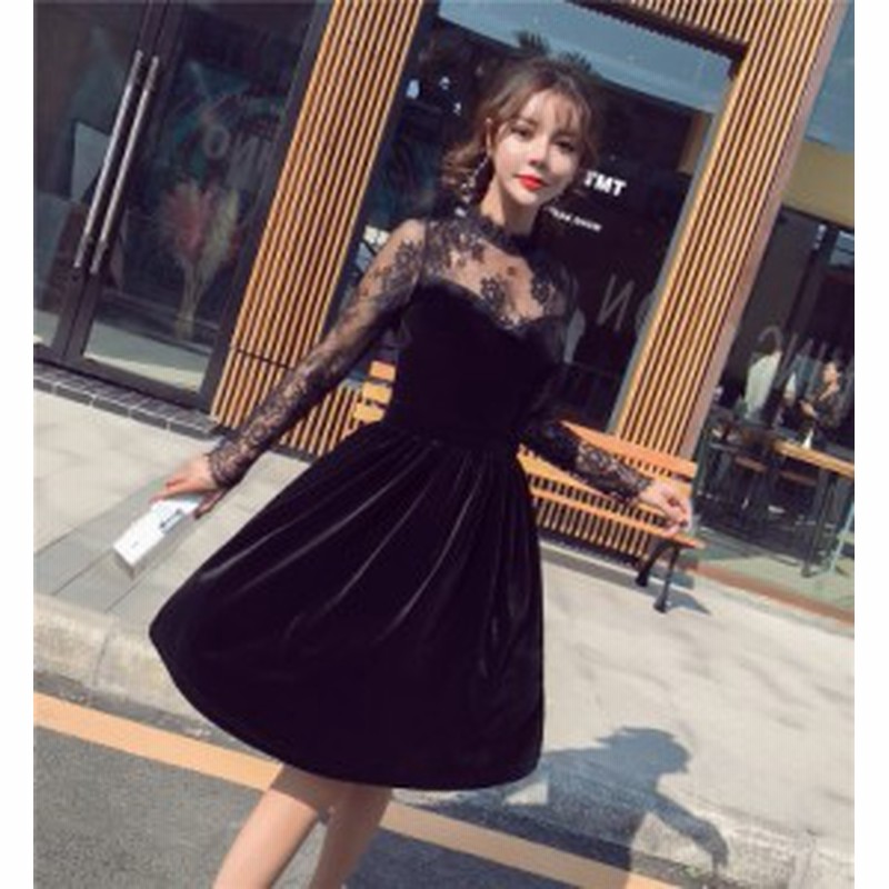 Aラインワンピース 膝丈 長袖 シースルー パーティードレス ワンピース 秋冬 Mme21 通販 Lineポイント最大1 0 Get Line ショッピング