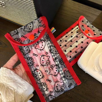 kitty化妝包 韓國ins風愛心網紗筆袋零錢包收納小包 kitty收納包 kitty筆袋 kitty網紗包 可愛化妝包