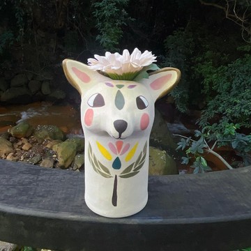 A Lu 可愛小鹿陶花器/擺飾/筆架/禮物 原創手作手繪 僅此一件