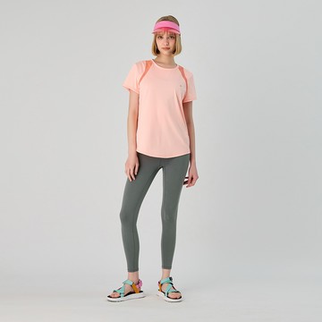 元動力 MIT拼接網紗運動短袖上衣(淺桔色；S-L)4242231602