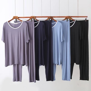 莫代爾短袖睡衣男士寬松大碼睡褲夏薄款長褲兩件套男款家居服套裝