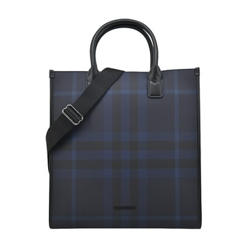 BURBERRY Denny 經典格紋帆布直立托特包(海軍藍)