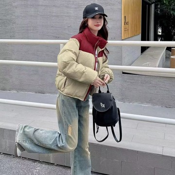 出清不補   外套 日本 冬季外套 開衫外套 加厚  韓國 女外套 秋冬外套 肯豆風拼色立領羽絨服女短款2023