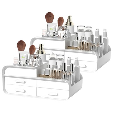 收納部屋 中款 2個 白色 桌面化妝品收納、抽屜式整理盒