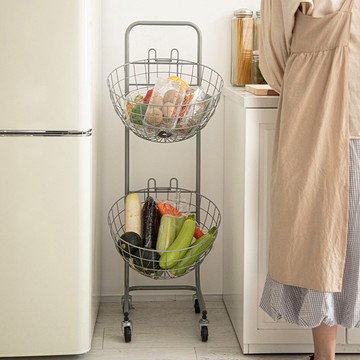 日本霜山 復古風移動式雙層置物收納籃架