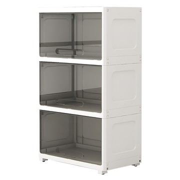 無印簡約55面寬透明可視翻蓋三層收納櫃  大容量  簡易組裝  底部滑輪  透黑款  1個