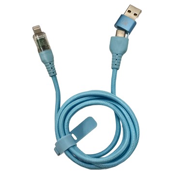 PICKOGEN 皮克全 二合一 Type-C/USB-A to Lightning PD充電傳輸線 智能斷電 閃速 1.2M  藍色  1條