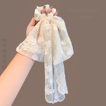 🔥2件9折🍊臺北出貨🍊可開發票法式超仙立體蕾絲刺繡蝴蝶結髮繩溫柔感氣質長飄帶髮圈扎發頭繩女