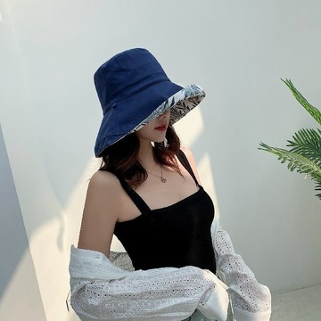 🌞韓 日系 文青素面漁夫帽子 雙面印花遮臉帽 大帽 沿遮陽帽 防曬 雙面漁夫帽 小清新優質