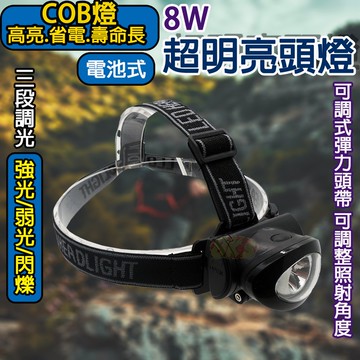 《附發票》高亮度頭燈 COB燈 AAAx3 高亮.省電.壽命長 3段調光 強/弱/閃爍 電池式，免充電，攜帶方便