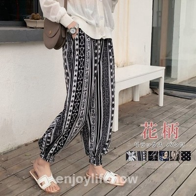 イージーパンツレディース夏花柄ドット柄リラックスパンツリラパンドット幾何学柄リーフ柄 通販 Lineポイント最大get Lineショッピング