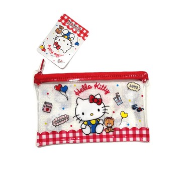 asdfkitty*KITTY泰迪熊 PVC防水透明收納袋 小的 化妝袋 文具袋 置物袋-日本正版商品