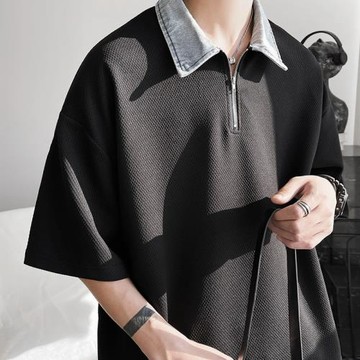 polo衫短袖男夏季高級感潮牌男士t恤美式高街牛仔領上衣男裝衣服