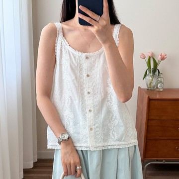 蕾絲刺繡U領寬肩帶吊帶469400