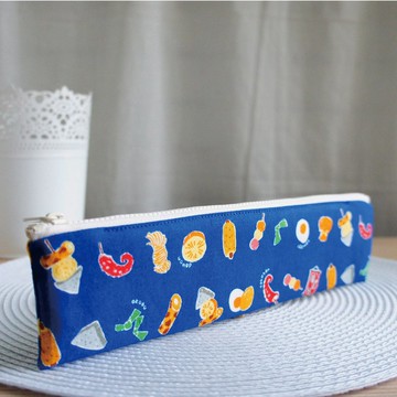 Lovely【日本布訂製】黑輪串燒餐具袋、筆袋、藍底23-24公分筷子