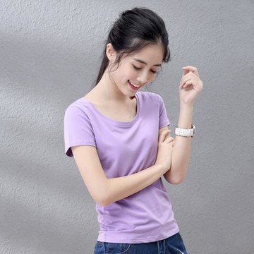 艾路絲婷夏季簡約t恤女短袖百搭純棉香芋紫薄款上衣汗衫顯瘦體恤