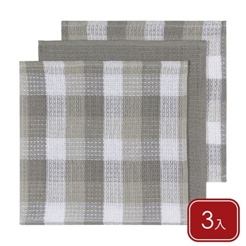 NOW 美國 Check純棉擦拭布3入(英倫灰33x33cm) / 廚房抹布 清潔布 茶巾