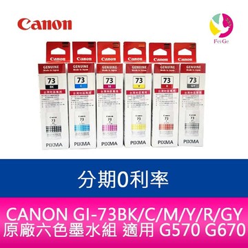 CANON GI-73BK/C/M/Y/R/GY 原廠六色墨水組 適用 G570 G670【APP賺6%點數 領券最高折500】