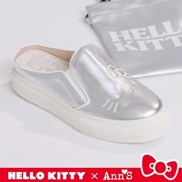 Ann’S X Sanrio三麗鷗 HELLO KITTY聯名 刺繡柔軟穆勒鞋3cm-銀
