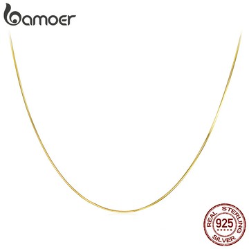 Bamoer 925 純銀項鍊金色蛇骨鏈簡約設計時尚首飾女士禮物