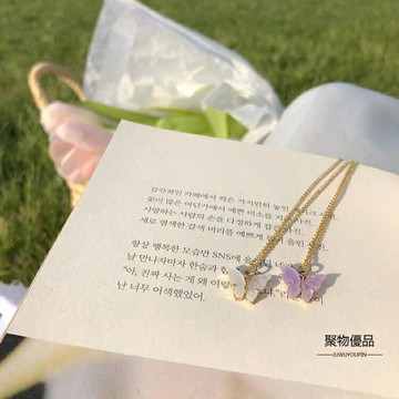 百搭脖頸鍊吊墜蝴蝶項鍊女簡約鎖骨鍊【聚物優品】