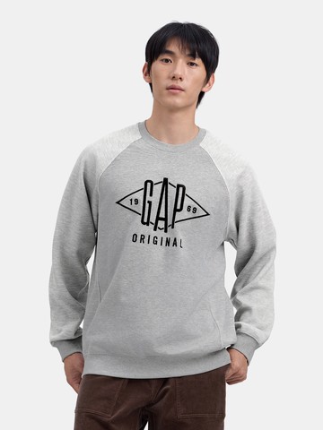 男裝 Logo刺繡圓領大學T-淺灰