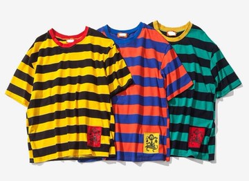 FINDSENSE品牌 男 時尚潮流 休閒 寬鬆 三色寬條紋 短袖T恤 特色短T