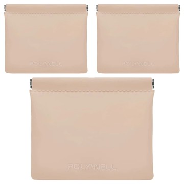 POLYWELL 寶利威爾 彈片收納包 PU PW15-T65-0810 15 x 11.5cm  奶茶色  3個