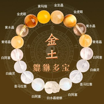 五行缺補喜用神金土手鏈男女天然水晶多寶手串貔貅土生金平衡飾品 鑫弘-素時衣櫥