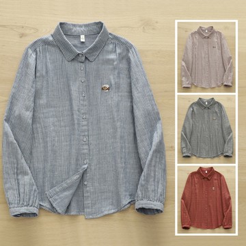 ＊ORead＊日系雙層棉紗刺繡條紋長袖襯衫(4色S~L)