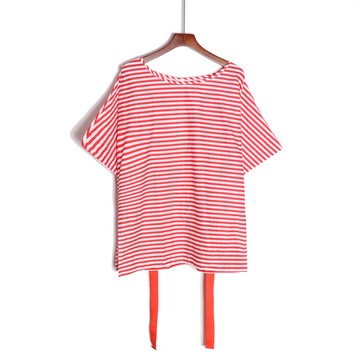 寬松大碼插肩袖條紋青春開叉文藝T恤衫上衣