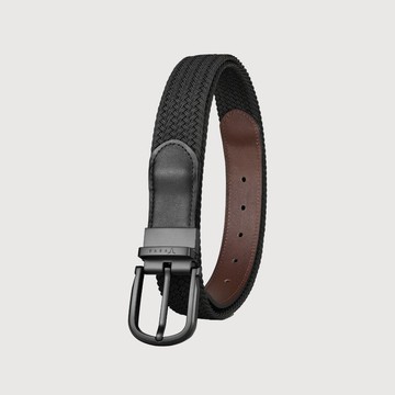 【免費升級送禮包裝】休閒型男 編織伸縮休閒穿針皮帶-黑色