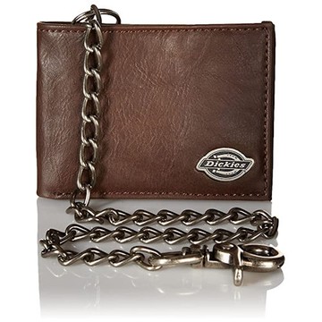 Dickies 男鑰匙鏈卡夾皮革錢包夾(褐色)
