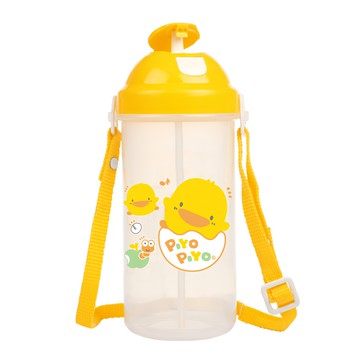 PiYOPiYO小鴨 彈跳水壺 PP材質 不含雙酚A(BPA) 附可調式揹帶  黃色  600ml  1個