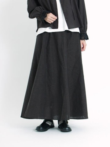 格紋/素面棉麻混紡喇叭剪裁長裙(FB34L0L0180) - Samansa Mos2