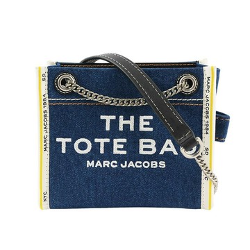 MARC JACOBS 棉質牛仔布鏈帶肩背斜背托特包(單寧藍)