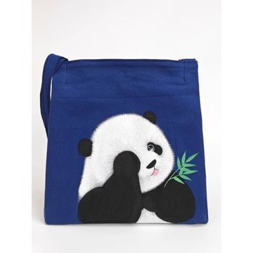 Apanda帆布包女棉麻熊貓帆布袋單肩手提袋國風原創文藝手繪帆布袋