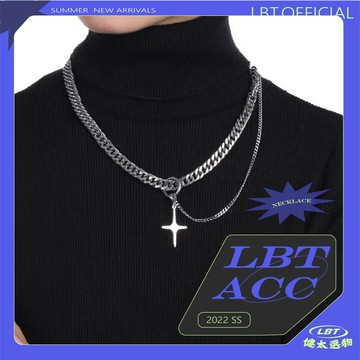 🌾健太選物🌾流星十字鍊條項鍊雙層項鍊不鏽鋼項鍊鈦鋼飾品銀項鍊男項鍊基本入門款素鍊個性潮流單品