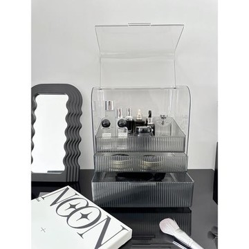 PGLP灰色化妝品收納盒防塵桌面置物架口紅盒梳妝桌收納箱