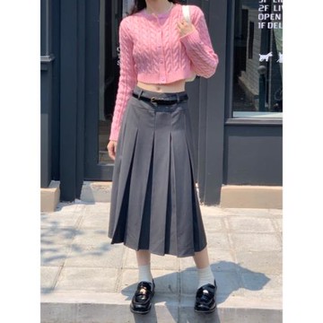 2025早秋新款辣妹純色百搭圓領高腰短款麻花百搭針織開衫外套上衣